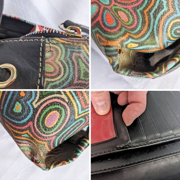 Vintage Y2K Dooney & Bourke Rainbow Graffiti Matching Set - Bag Wallet Checkbook - Picture 10 of 10